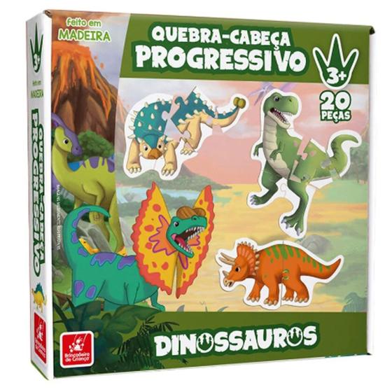 Imagem de Quebra cabeça progressivo dinossauro com 20 peças - brincadeira de criança - 2358