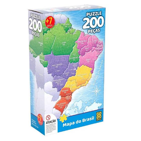 Imagem de Quebra Cabeça Puzzle 200 Peças Mapa do Brasil 03936 - Grow