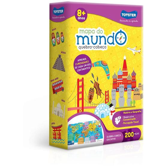 Imagem de Quebra Cabeça Puzzle Mapa Do Mundo 200 Peças - Toyster