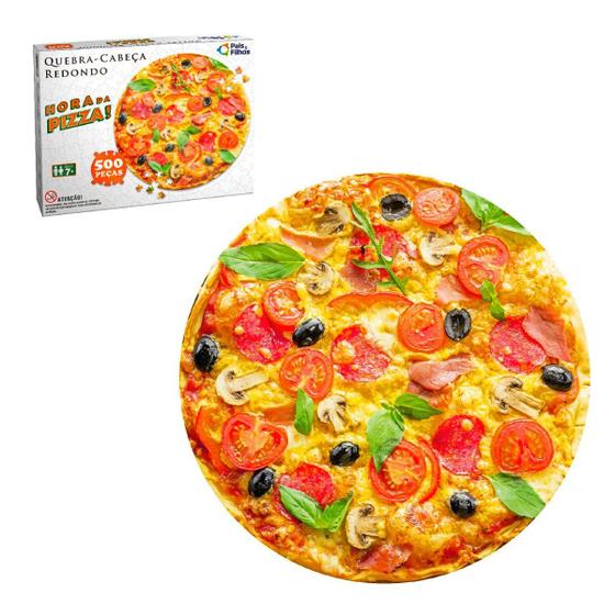 Imagem de Quebra-Cabeça Redondo Formato de Pizza Brinquedo C/ 500 Pçs