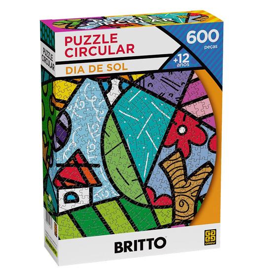 Imagem de Quebra Cabeça Romero Britto Circular Dia De Sol 600 Peças