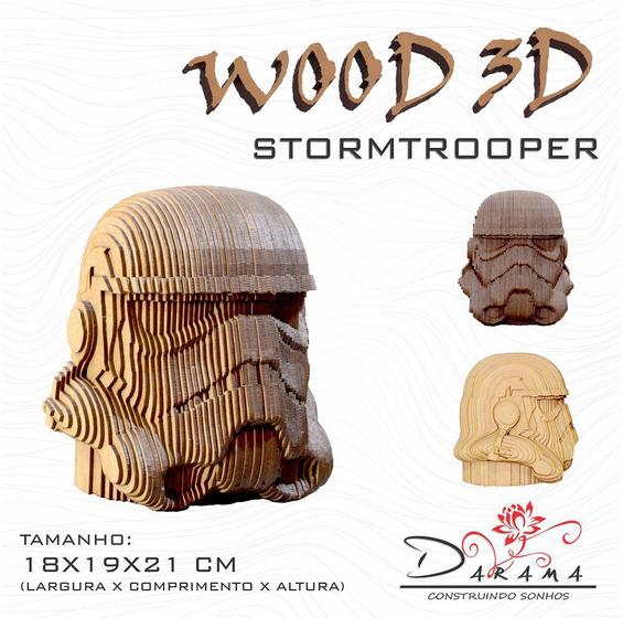 Imagem de  Quebra cabeças 3D Cabeça Enfeite Star Wars Storm Trooper Busto MDF 3mm NATURAL - Darama