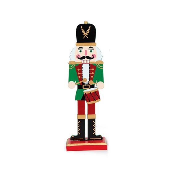 Imagem de Quebra Nozes de Madeira com Tambor - Verde e Vermelho - 30cm - 1 unidade - Cromus - Rizzo