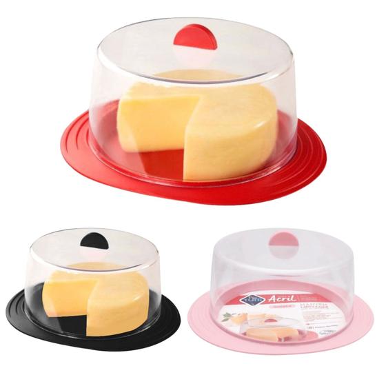 Imagem de Queijeira de plástico / porta queijo com tampa de acrílico rosa ou vermelha de cozinha
