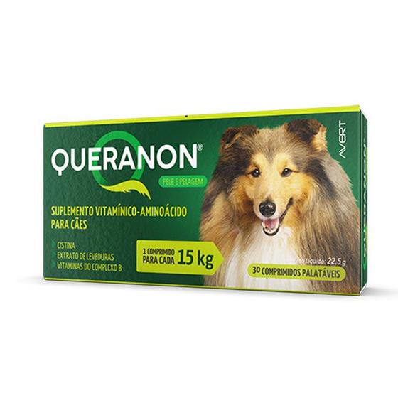 Imagem de Queranon Pele e Pelagem Suplemento Vitamínico para Cães Avert 30 Comprimidos Palatáveis