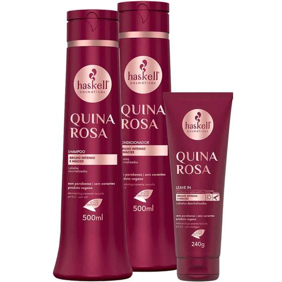 Imagem de Quina Rosa Shampoo E Condicionador Haskell 500ml + Leave In