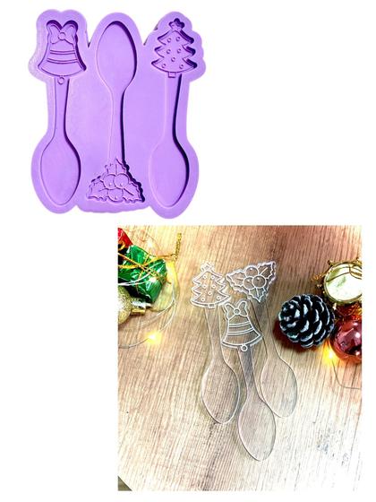 Imagem de R583 Molde de silicone colher patê natal resina decorar