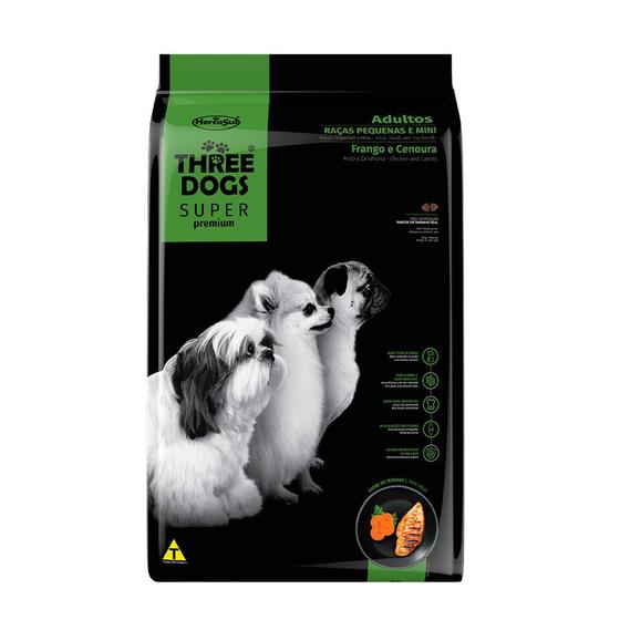 Imagem de Ração Cães Three Dogs Super Adultos Raças Pequenas/Mini Frango Cenoura  1kg