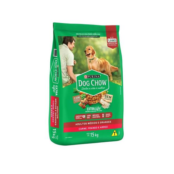 Imagem de Ração Dog Chow para Cães Adultos Raças Médias e Grandes Sabor Carne, Frango e Arroz 15 kg