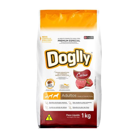 Imagem de Ração Doglly 1 Kg para Cães Adultos Médios e Grandes Premium Especial Carne