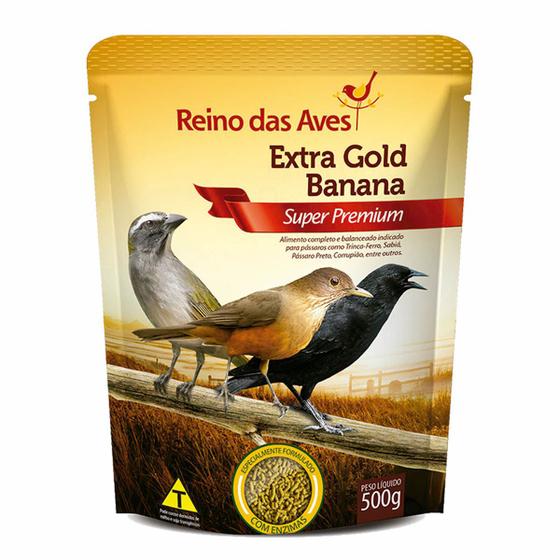 Imagem de Ração Extra Gold Banana 500g Extrusada Sabor Trinca Ferro Super Premium Pixarro Pássaro Preto Sabiá