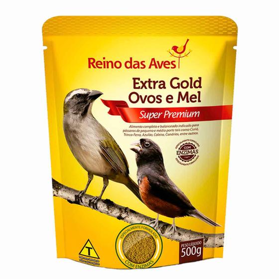 Imagem de Ração Extra Gold Ovos e Mel Reino das Aves 500g Curió Trinca Ferro Bicudo