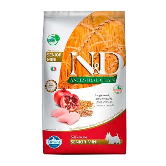 Imagem de Ração Farmina N&D Ancestral Grain Para Cães Sênior Raças Pequenas Sabor Frango e Romã 800g