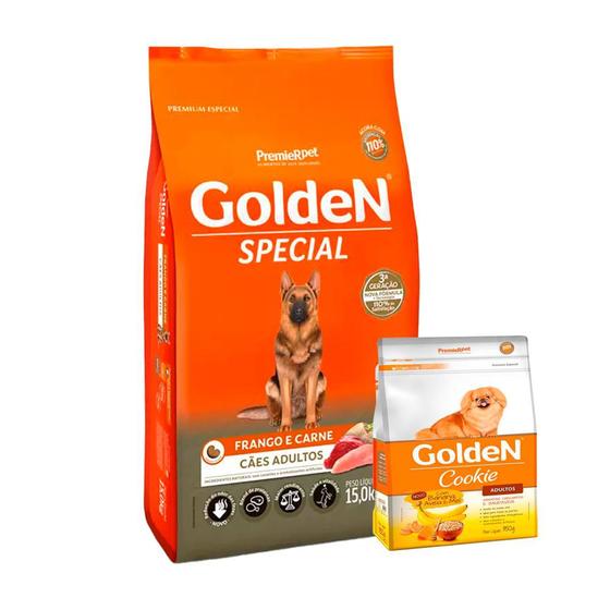 Ração Golden Cachorro Special Frango/Carne 15Kg + Biscoito Menor preço em Ração Golden Cachorro Special Frango/Carne 15Kg + Biscoito