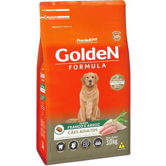 Imagem de Ração GoldeN Formula Cães Adultos de Porte Médio a Grande, Sabor Frango com Arroz, Embalagem com 3kg