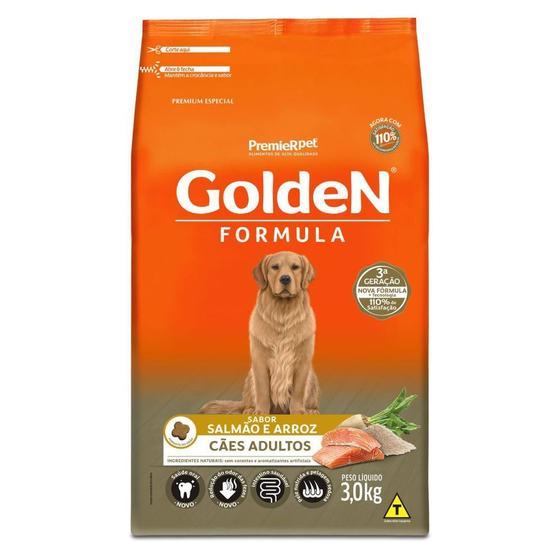 Imagem de Ração GoldeN Formula Cães Adultos de Porte Médio a Grande, Sabor Salmão e Arroz, Embalagem com 3kg