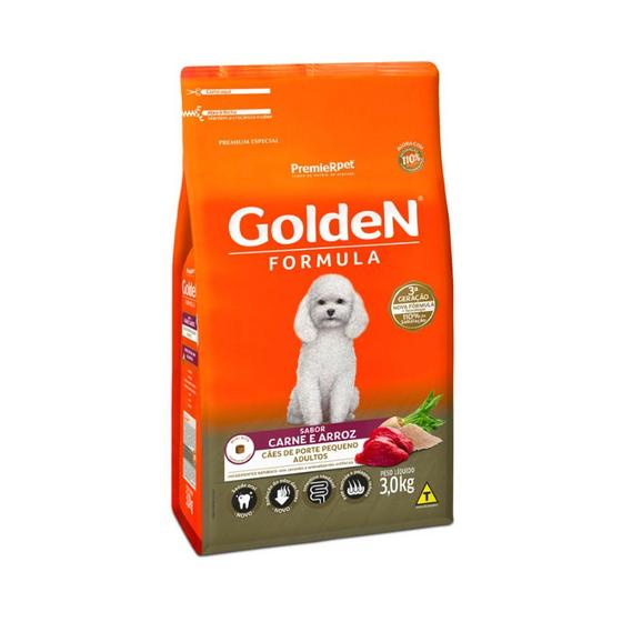 Imagem de Ração Golden Fórmula Mini Bits Para Cães Adultos de Porte Pequeno Sabor Carne e Arroz - 3Kg
