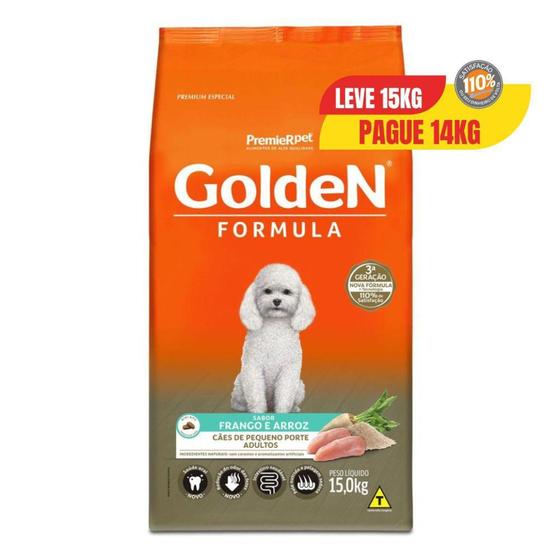 Imagem de Ração Golden Fórmula para Cães Adultos de Porte Pequeno Sabor Frango e Arroz  - Leve 15Kg Pague 1IER