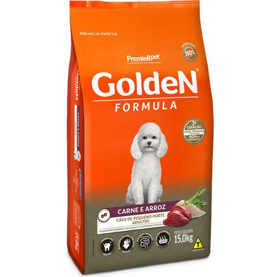 Imagem de Ração Golden Formula para Cães Adultos de Raças Pequenas sabor Carne e Arroz 15 kg - Premier Pet