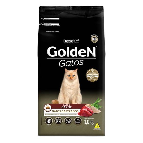 Imagem de Ração Golden Gatos Adultos Castrados sabor Carne 1 Kg