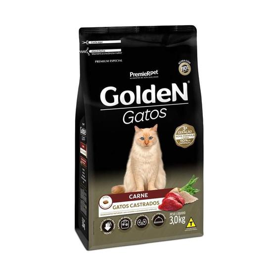 Imagem de Ração Golden Para Gatos Adultos Castrados Sabor Carne 3Kg