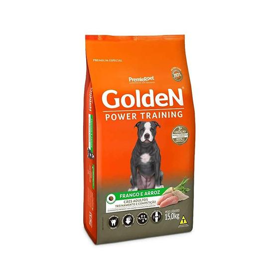 Imagem de Ração Golden Power Training para Cães Adultos Sabor Frango e Arroz, 15kg Premier Pet Para Todas Grande Adulto