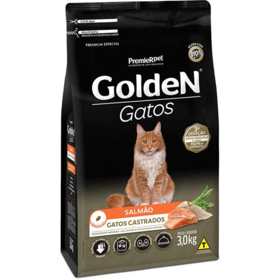 Ração Golden Premium Para Gatos Castrados Sabor Salmão 3kg Menor preço em Ração Golden Premium Para Gatos Castrados Sabor Salmão 3kg