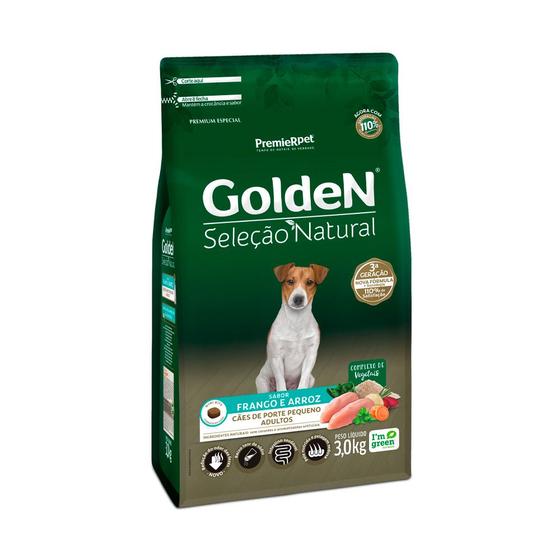 Imagem de Ração Golden Seleção Natural Mini Bits para Cães Adultos de Porte Pequeno Sabor Frango e Arroz - 3 kg