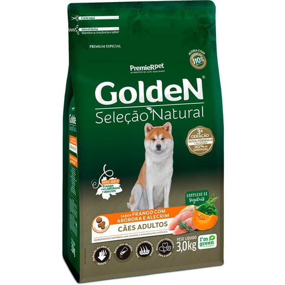 Imagem de Ração Golden Seleção Natural Para Cães Adultos Sabor Frango com Abóbora e Alecrim 3 Kg