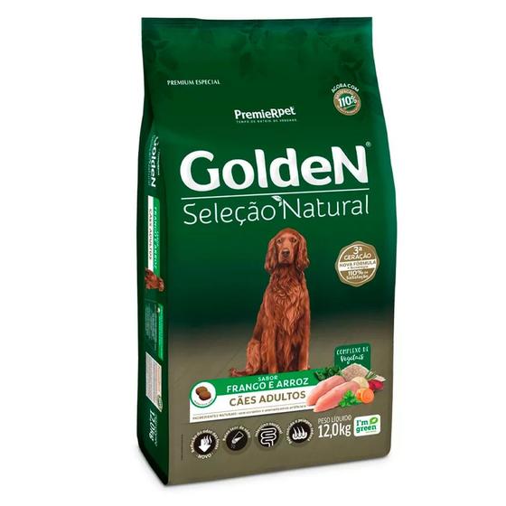 Imagem de Ração Golden Seleção Natural para Cães Adultos Sabor Frango e Arroz 12Kg