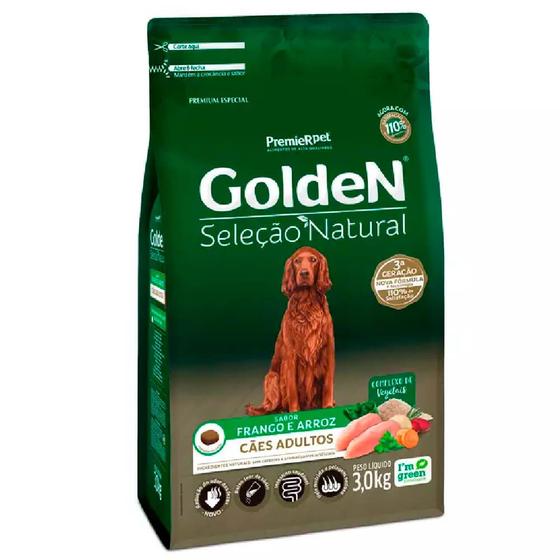 Imagem de Ração Golden Seleção Natural Para Cães Adultos Sabor Frango e Arroz 3 Kg