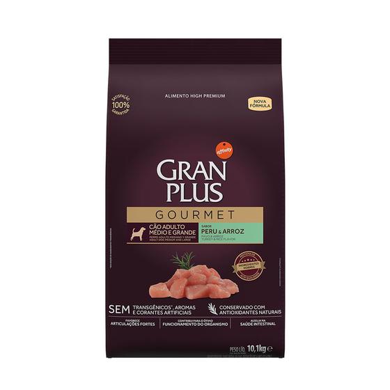Ração Gran Plus Gourmet Cães Adultos Raças Médias e Grandes Peru e Arroz - 10,1kg Menor preço em Ração Gran Plus Gourmet Cães Adultos Raças Médias e Grandes Peru e Arroz - 10,1kg