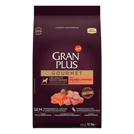 Ração Gran Plus Gourmet Cães Adultos Raças Médias e Grandes Salmão e Frango - 10,1kg Menor preço em Ração Gran Plus Gourmet Cães Adultos Raças Médias e Grandes Salmão e Frango - 10,1kg
