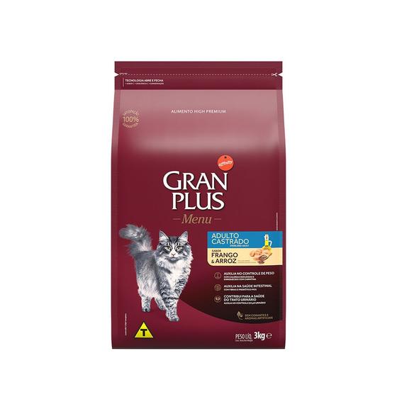 Ração Gran Plus Menu para Gatos Castrados Sabor Salmão e Arroz Menor preço em Ração Gran Plus Menu para Gatos Castrados Sabor Salmão e Arroz
