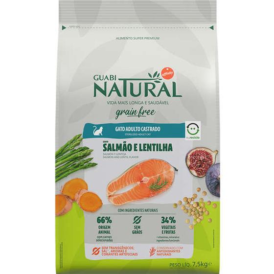 Imagem de Ração Guabi Natural Grain Free Salmão e Lentilha para Gatos Castrados 7,5kg