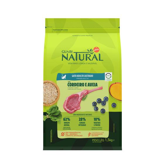 Ração Guabi Natural P/ Gato Castrado Cordeiro/ Aveia 1,5Kg Menor preço em Ração Guabi Natural P/ Gato Castrado Cordeiro/ Aveia 1,5Kg