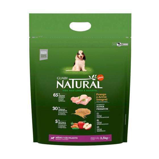 Imagem de Ração Guabi Natural para Cães Filhotes de Porte Médio Sabor Frango e Arroz Integral - 2,5kg