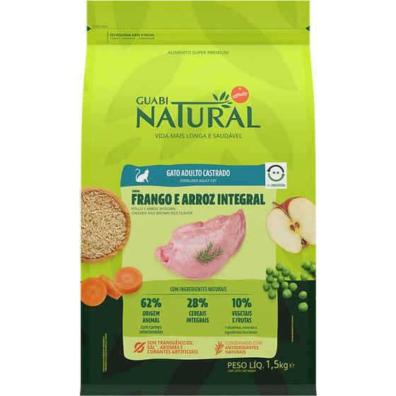 Ração Guabi Natural para Gato Adulto Castrado Sabor Frango e Arroz Integral Menor preço em Ração Guabi Natural para Gato Adulto Castrado Sabor Frango e Arroz Integral