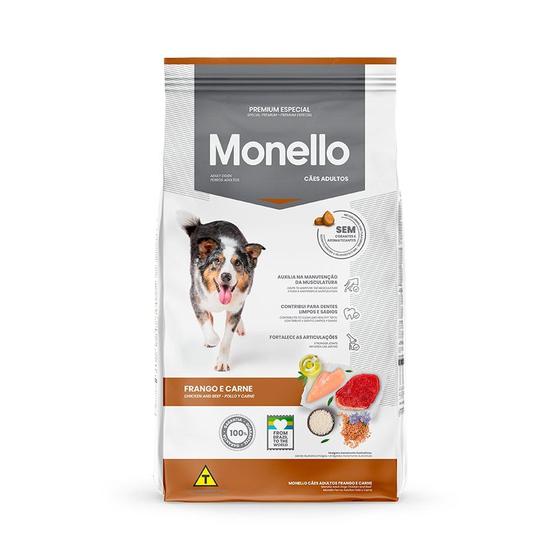 Imagem de Ração Monello para Cães Adultos de Porte Médio e Grande Sabor Frango e Carne - 10,1kg
