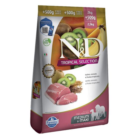 Imagem de Ração N&D Tropical Selection Para Cães adultos Medium/Maxi Suino Leve 2,5kg e Pague 2kg