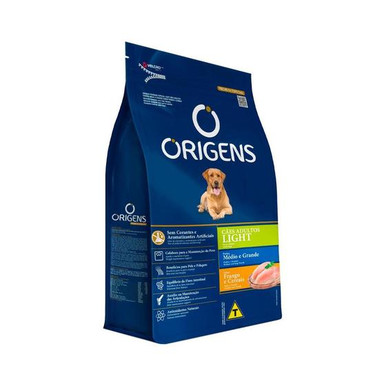 Imagem de Ração Origens Light para Cães Adultos de Porte Médio e Grande Sabor Frango e Cereais - 15kg