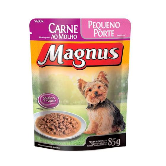 Imagem de Ração para Cães Adultos Magnus Pequeno Porte Sabor Carne ao Molho Sachê 85g
