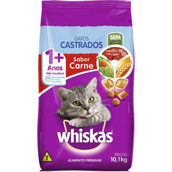 Imagem de Ração para Gato Premium Whiskas Castrado Carne - 10,1kg