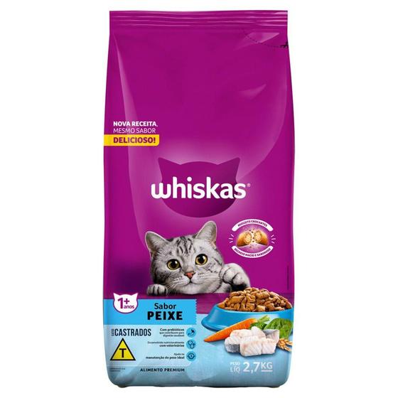 Imagem de Ração para Gatos Castrados Whiskas Adultos 1+ Anos Sabor Peixe 2,7kg