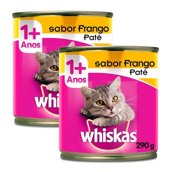 Imagem de Ração para Gatos Whiskas Adulto 1+ Anos Patê Sabor Frango Lata 290g  Kit com duas unidades