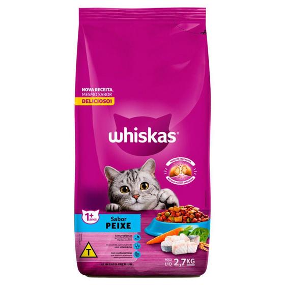 Imagem de Ração para Gatos Whiskas Adulto 1+ Anos Sabor Peixe 2,7kg