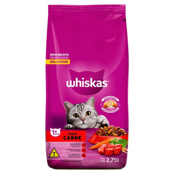 Imagem de Ração para Gatos Whiskas Adultos Sabor Carne 2,7kg