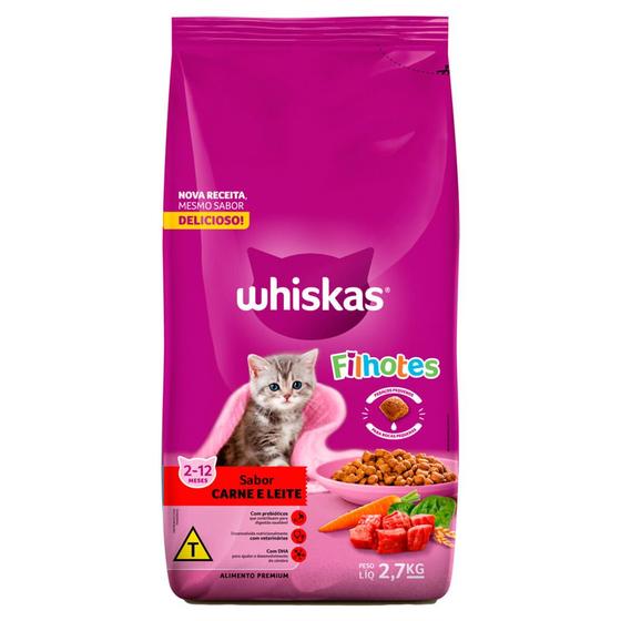 Imagem de Ração para Gatos Whiskas Filhotes Sabor Carne e Leite 2,7kg