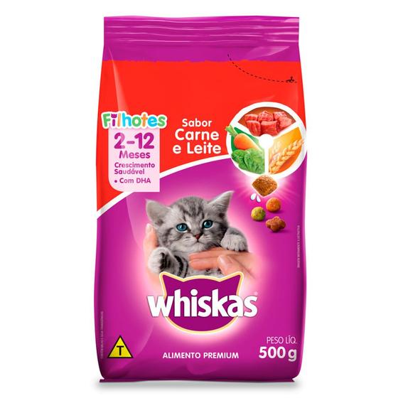 Imagem de Ração para Gatos Whiskas Filhotes Sabor Carne e Leite 500g