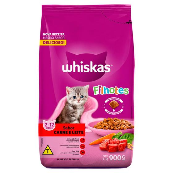 Imagem de Ração para Gatos Whiskas Filhotes Sabor Carne e Leite 900g